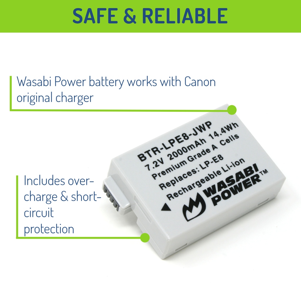 Wasabi Power LP-E8 1pc Rechargeable Battery for Canon Cameras LPE8
