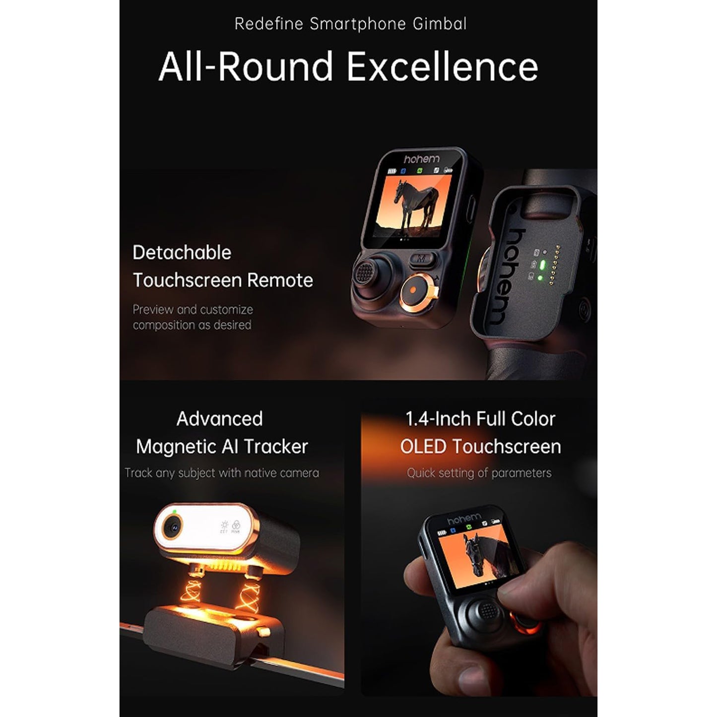 Hohem iSteady M7 Smartphone Gimbal Stabilizer Advanced Magnetic AI Tracker RGB Fill Light Remote