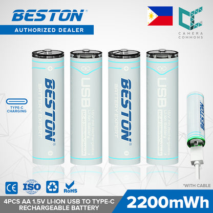 Beston 4pcs AA 1.5V Li-ion 2200mwh USB to Type C Rechargeable Lithium Battery 2AC-60 with Cable