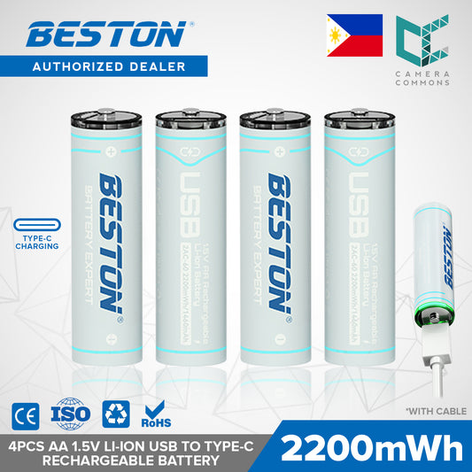 Beston 4pcs AA 1.5V Li-ion 2200mwh USB to Type C Rechargeable Lithium Battery 2AC-60 with Cable