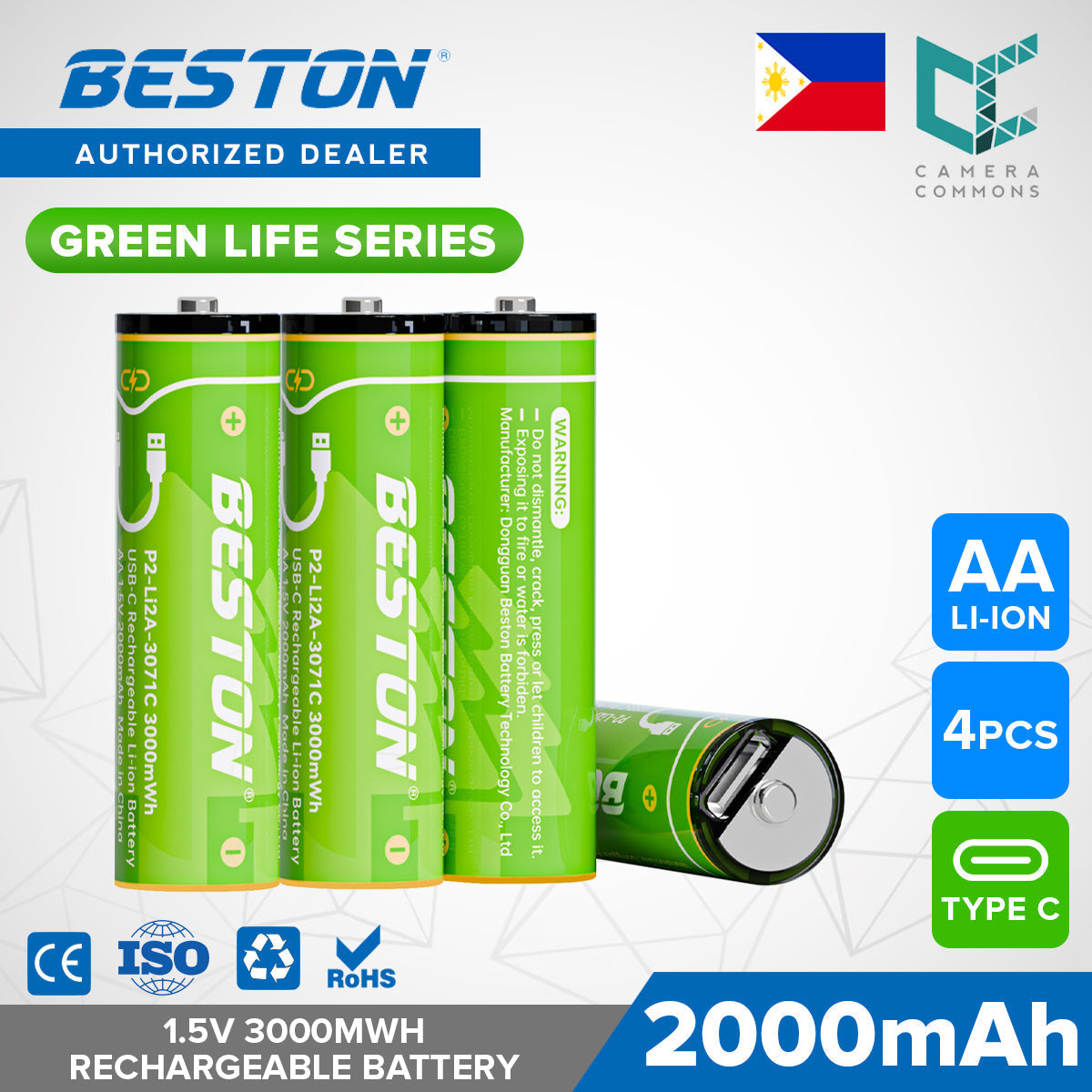 Beston Green Life Series AA AAA C D 9V 16340 18650 Li-ion Rechargeable Battery Type C