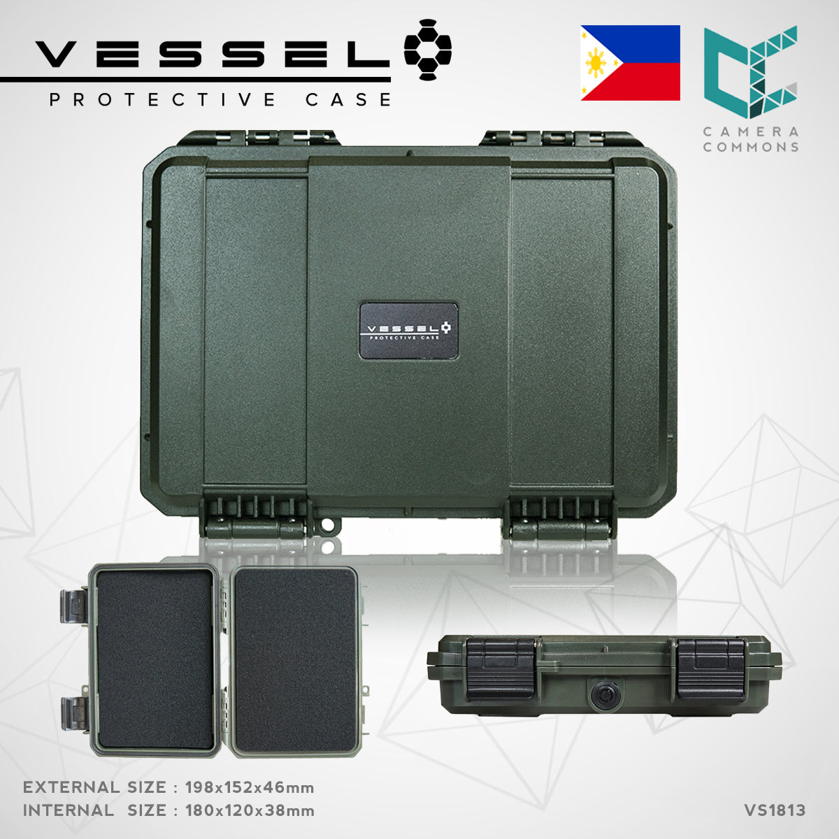 Vessel PICO VS1813 VS1813H VS1813T Portable Military Style Waterproof Small Hard Case for Smart Phone, Electronics, Console, Radio, Camera Batteries