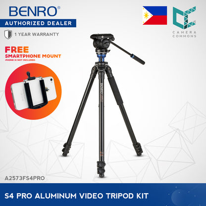 Benro A2573FS4 S4 Pro Aluminum Single Tube Tripod with S4Pro Fluid Video Head A2573FS4PRO