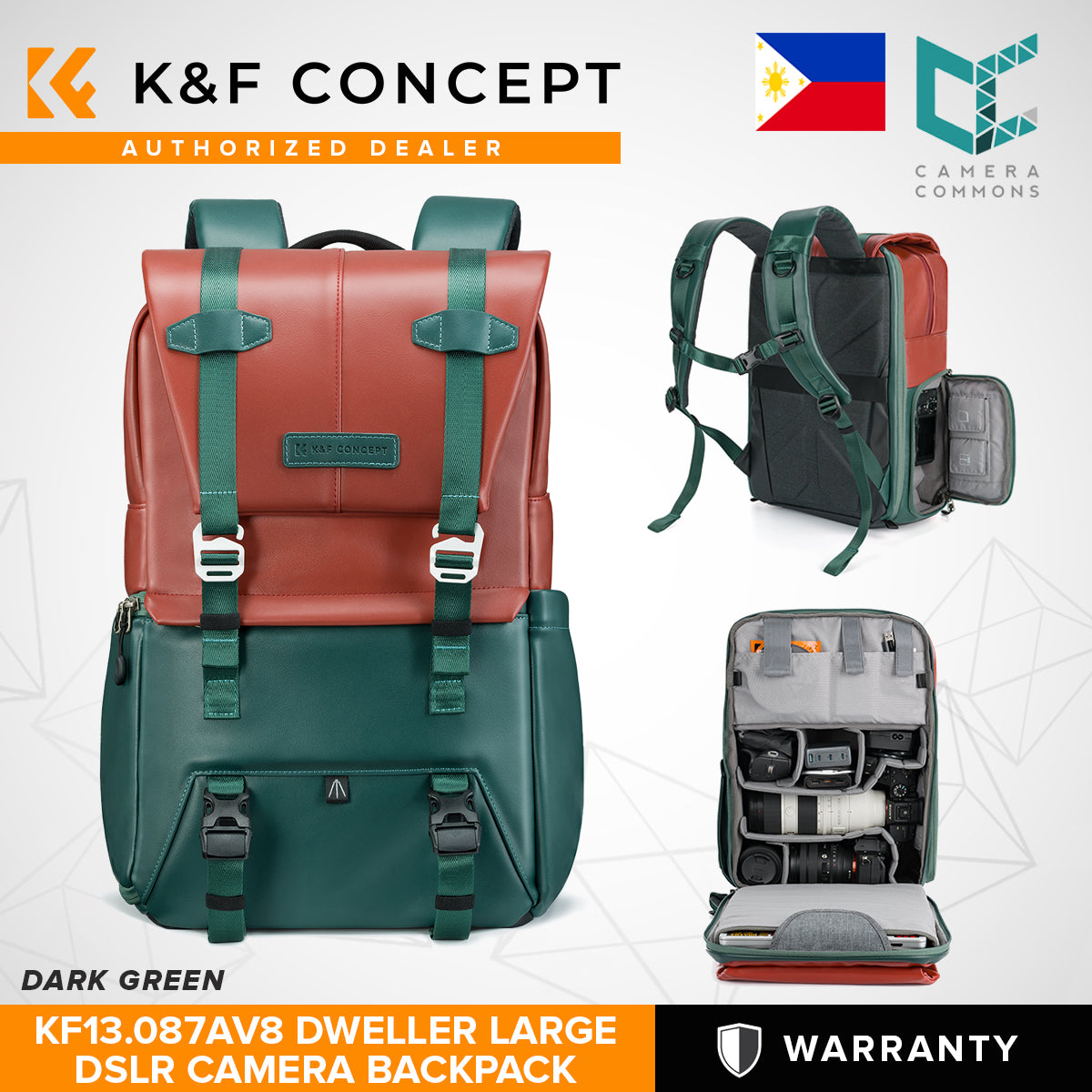 K&F Concept Dweller Black Professional DSLR Camera Bag Backpack 15.6" with Rain Cover KF13.087AV KF13.087AV5