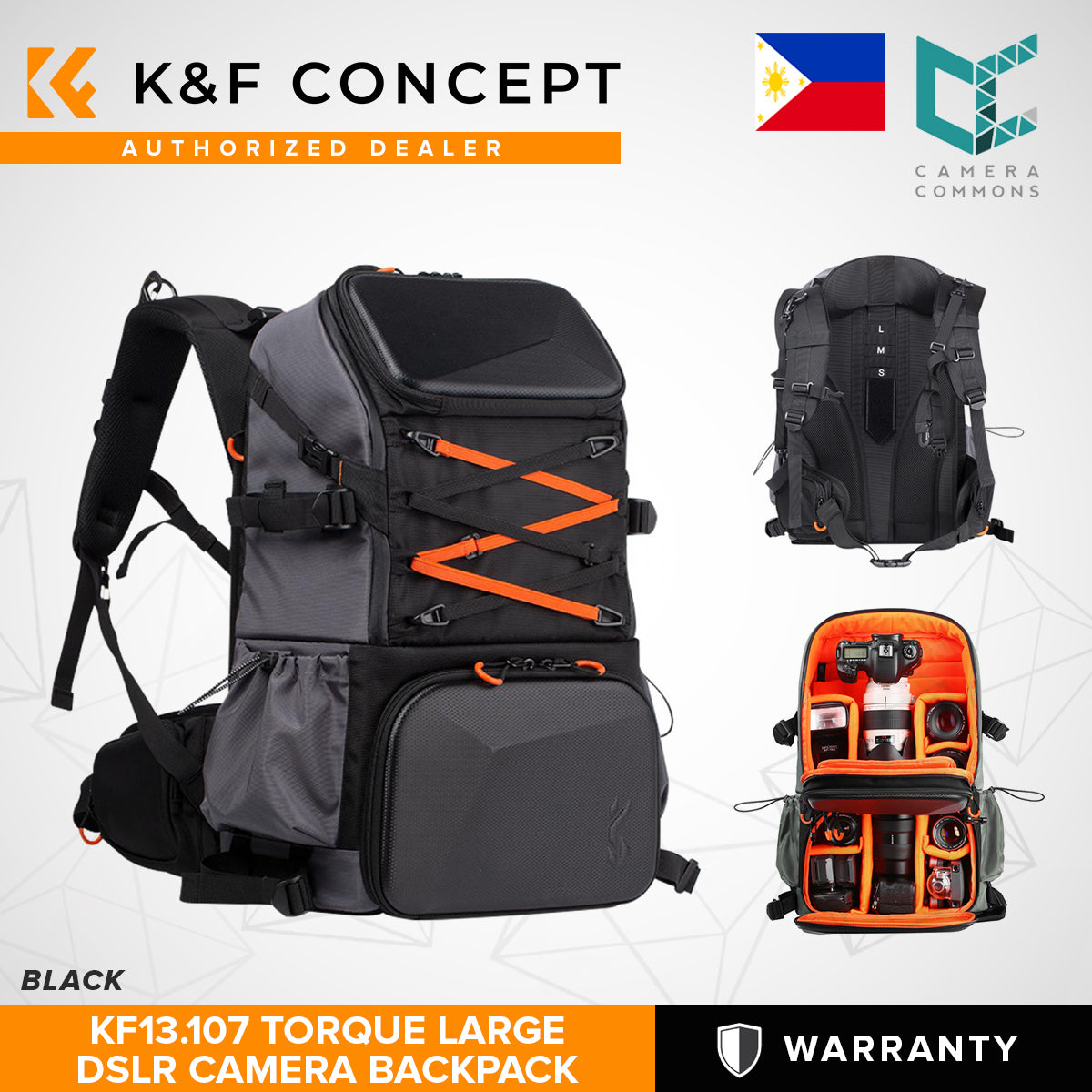 K&F Concept Torque Black Professional DSLR Camera Backpack with Laptop Compartment | KF13.107