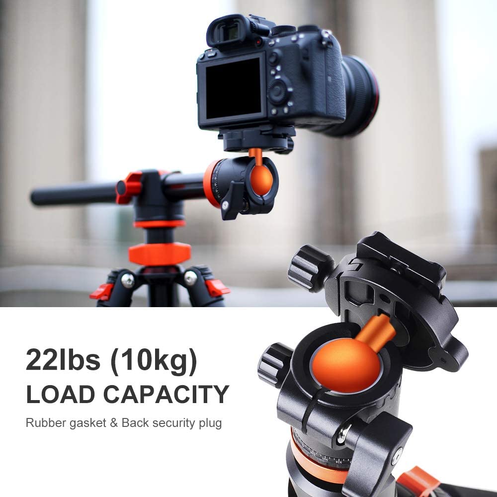 K&F Concept T254A8 + BH-28L (SA254T1) 4 Section Tripod Lightweight Monopod with Transverse Center Column