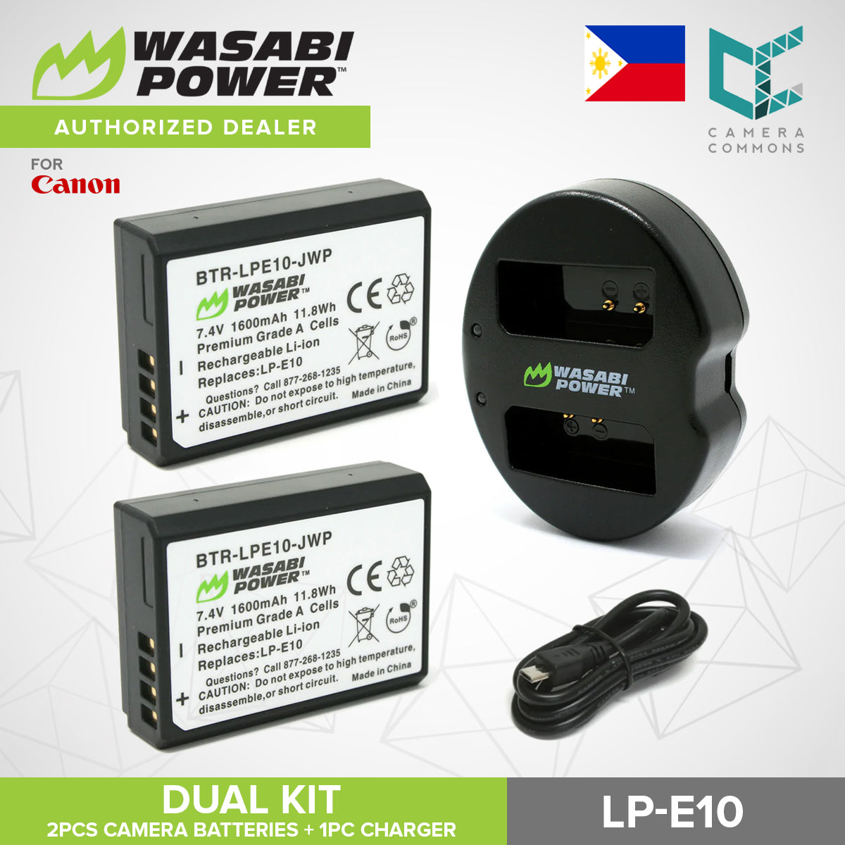 Wasabi Power LP-E10 Dual Kit Battery Charger for Canon Cameras LPE10