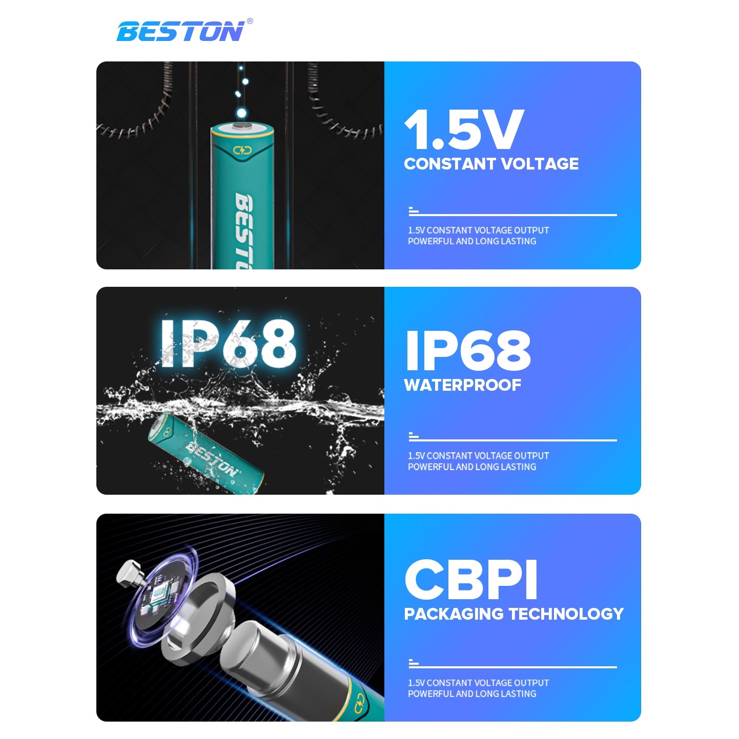 Beston AA1000 LR06 AA 1.5V 3600mwh Rechargeable Lithium Ion Battery Li-ion