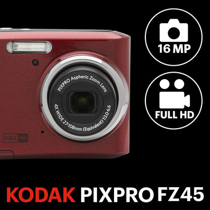 Kodak PIXPRO FZ45 Digital Camera Point & Shoot 16MP 27mm Wide-Angle 4x Optical Zoom 1080 Full HD