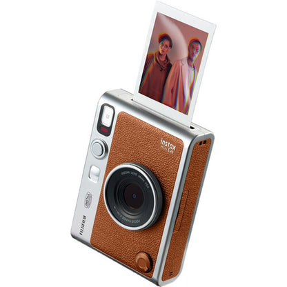FUJIFILM Instax Mini Evo Hybrid Instant Camera Black and Brown with Mini Glossy Instant Film Sheets Direct Printing