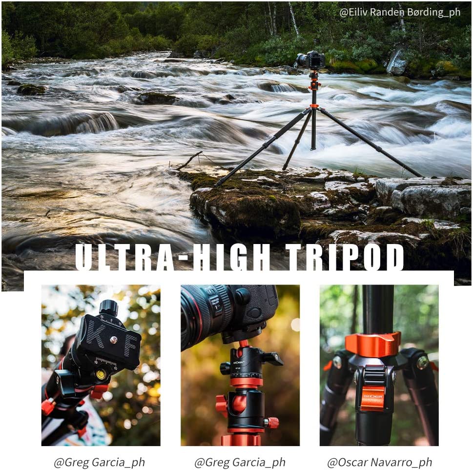 K&F Concept T254A8 + BH-28L (SA254T1) 4 Section Tripod Lightweight Monopod with Transverse Center Column