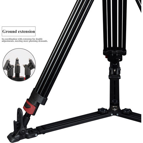 Miliboo MTT609A Professional Aluminum Video Tripod with Fluid Head and Ground Spreader Heavy Duty