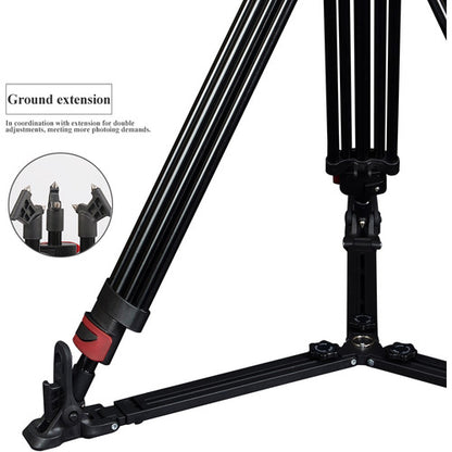 Miliboo MTT609A Professional Aluminum Video Tripod with Fluid Head and Ground Spreader Heavy Duty