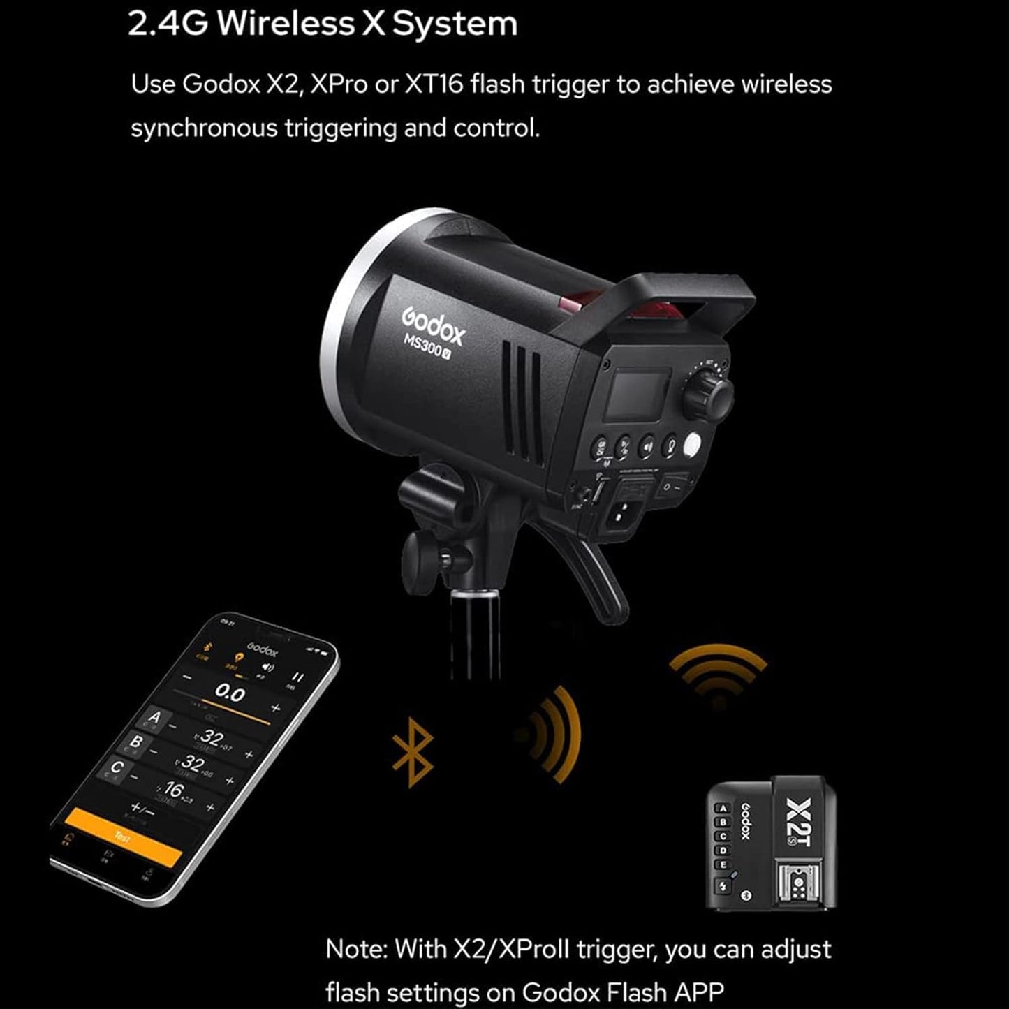 Godox MS300 MS300V Monolight Studio Flash Strobe Light Monolight 300Ws Max Godox 2.4G Wireless X System GN58 5600K with 150W Modeling Lamp Bowens Mount for Indoor Studio Photography