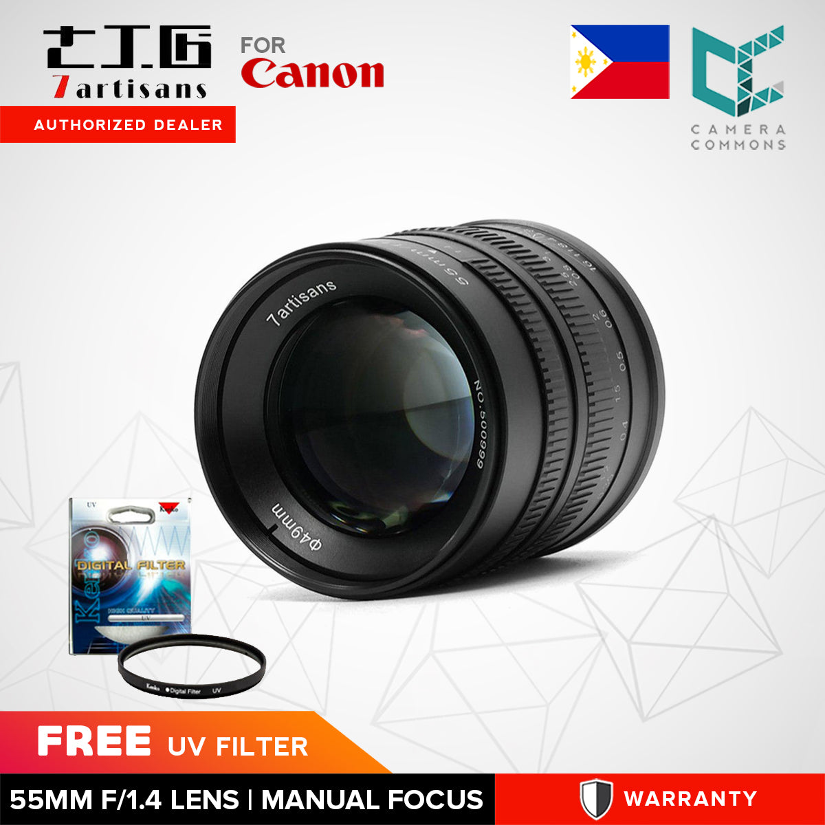 7artisans 55mm f/1.4 Photoelectric Manual Focus Lens for Canon EOS-M Mount Camera