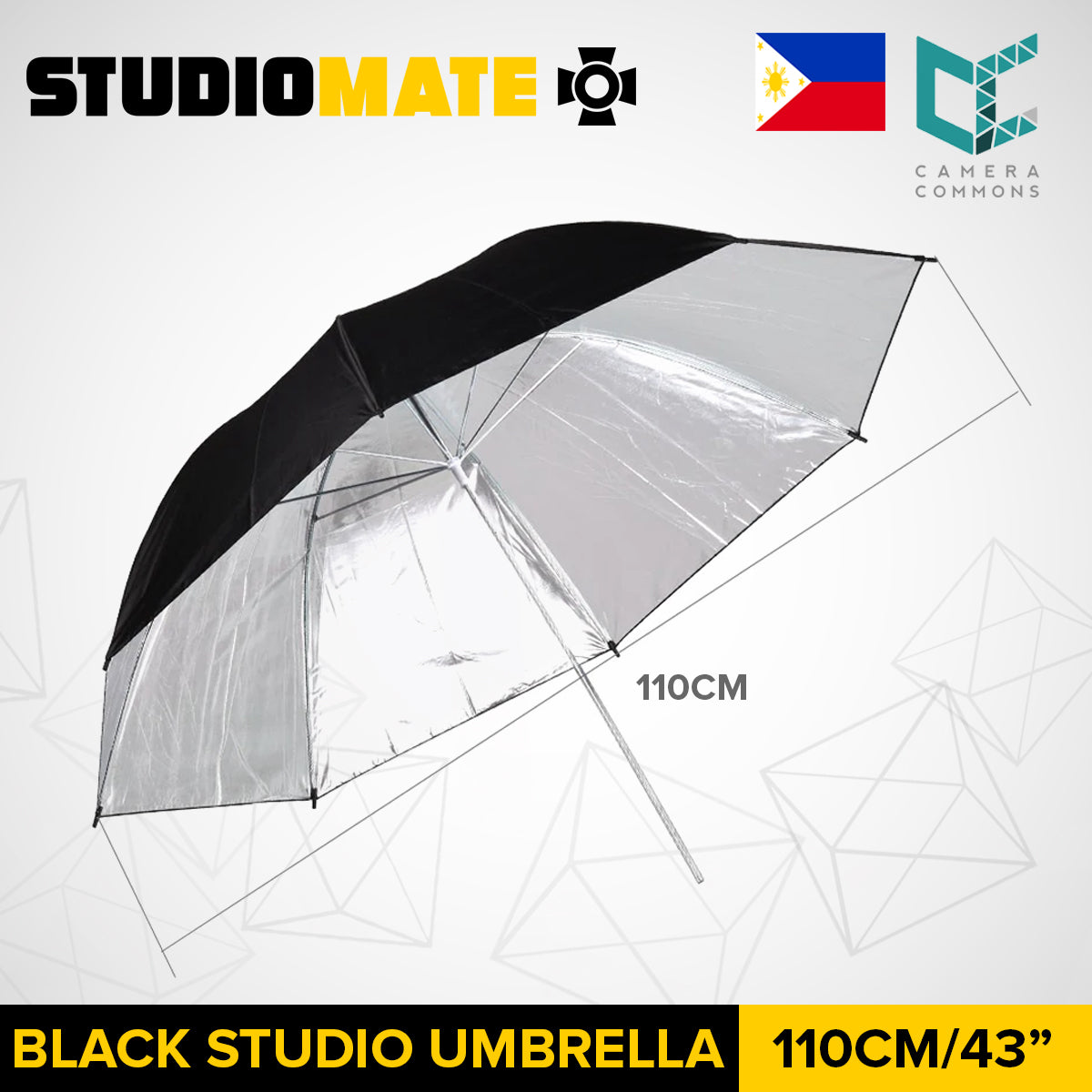 STUDIOMATE 110cm/43 inch Black Silver Umbrella Studio Photography Diffuser Umbrella for Camera Flash or Strobe