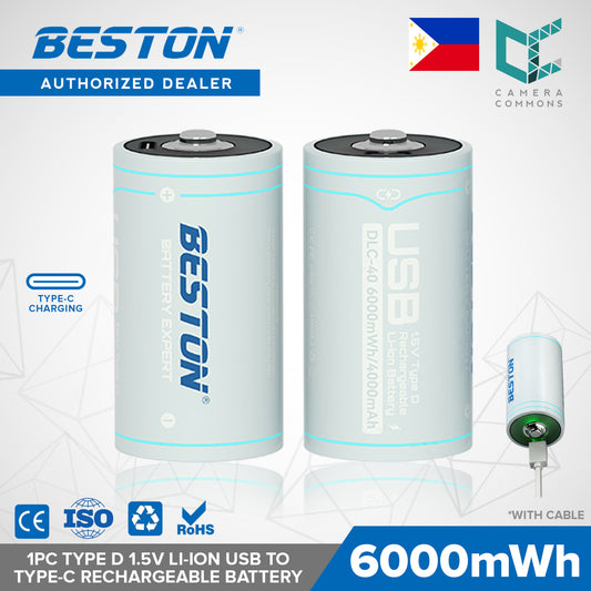 Beston 1pc Type D Size 1.5V Li-ion 6000mwh Type C Rechargeable Lithium Battery DLC-40 with Cable