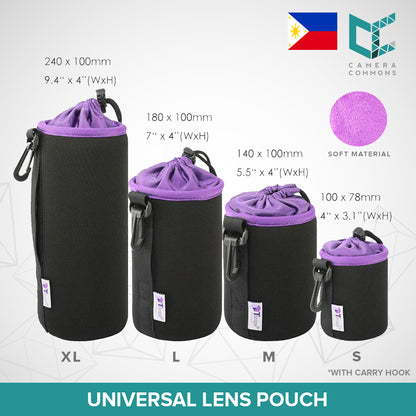 Universal Lens Pouch Photo Protective Soft Neoprene Black Purple for DSLR Camera
