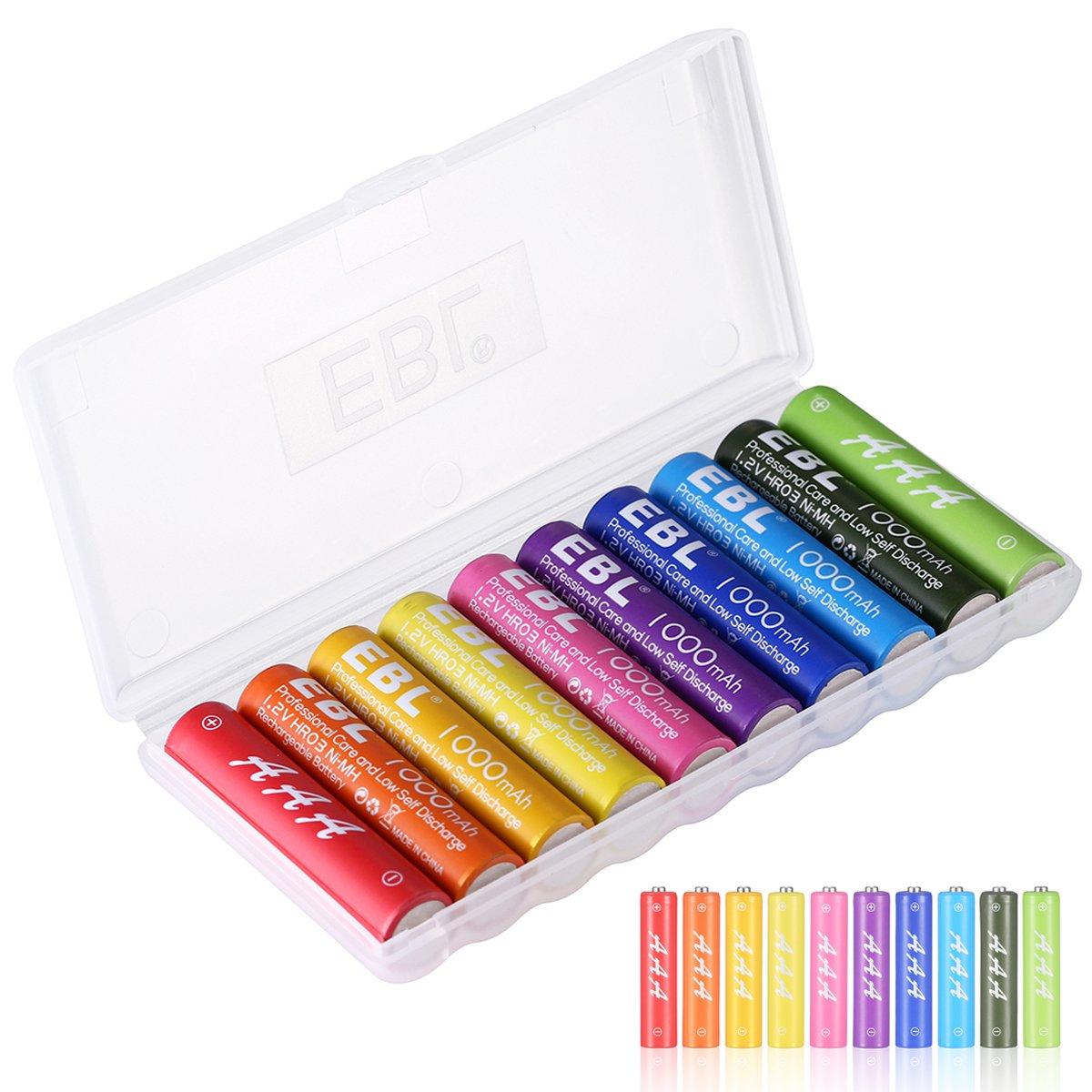 EBL Multi Color 10-Pack 1.2V AAA Size 1000mAh Rechargeable battery - Ni-MH