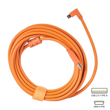 STUDIOMATE USB 2.0 Type A to Mini 5 Pin Right Angle Orange Cable Connector 5 meters 5m