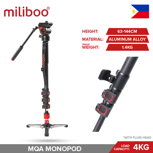 Miliboo MQA MQB Professional Aluminum Alloy Carbon Fiber Monopod with Fluid Head for Videography