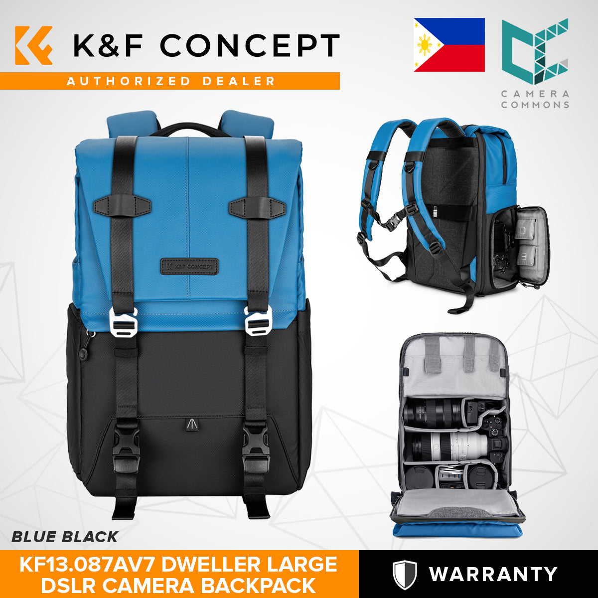 K&F Concept Dweller Black Professional DSLR Camera Bag Backpack 15.6" with Rain Cover KF13.087AV KF13.087AV5