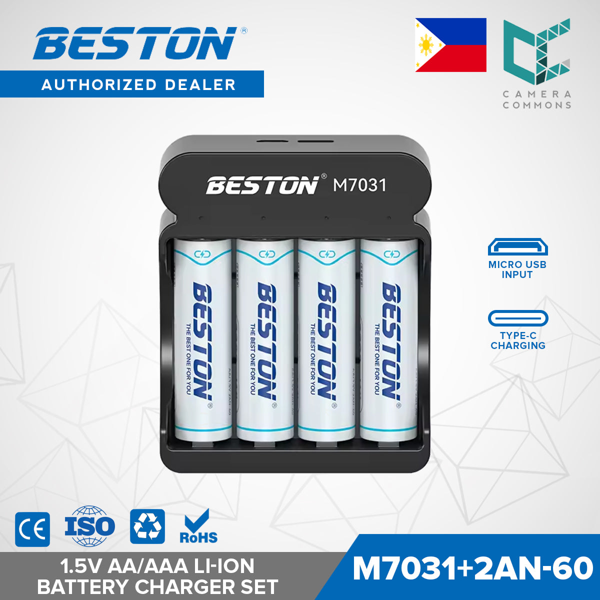 Beston M7031 4 Bay 1.5V AA AAA Lithium Li-ion Smart LED Battery Charger Type C