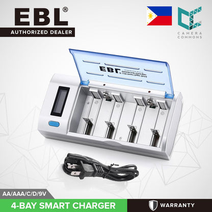 EBL 4 Bay LCD Smart Battery Charger for AA , AAA , C , D , 9V , Ni-MH , Ni-CD Rechargeable Batteries NiMH NiCD Camera Commons PH