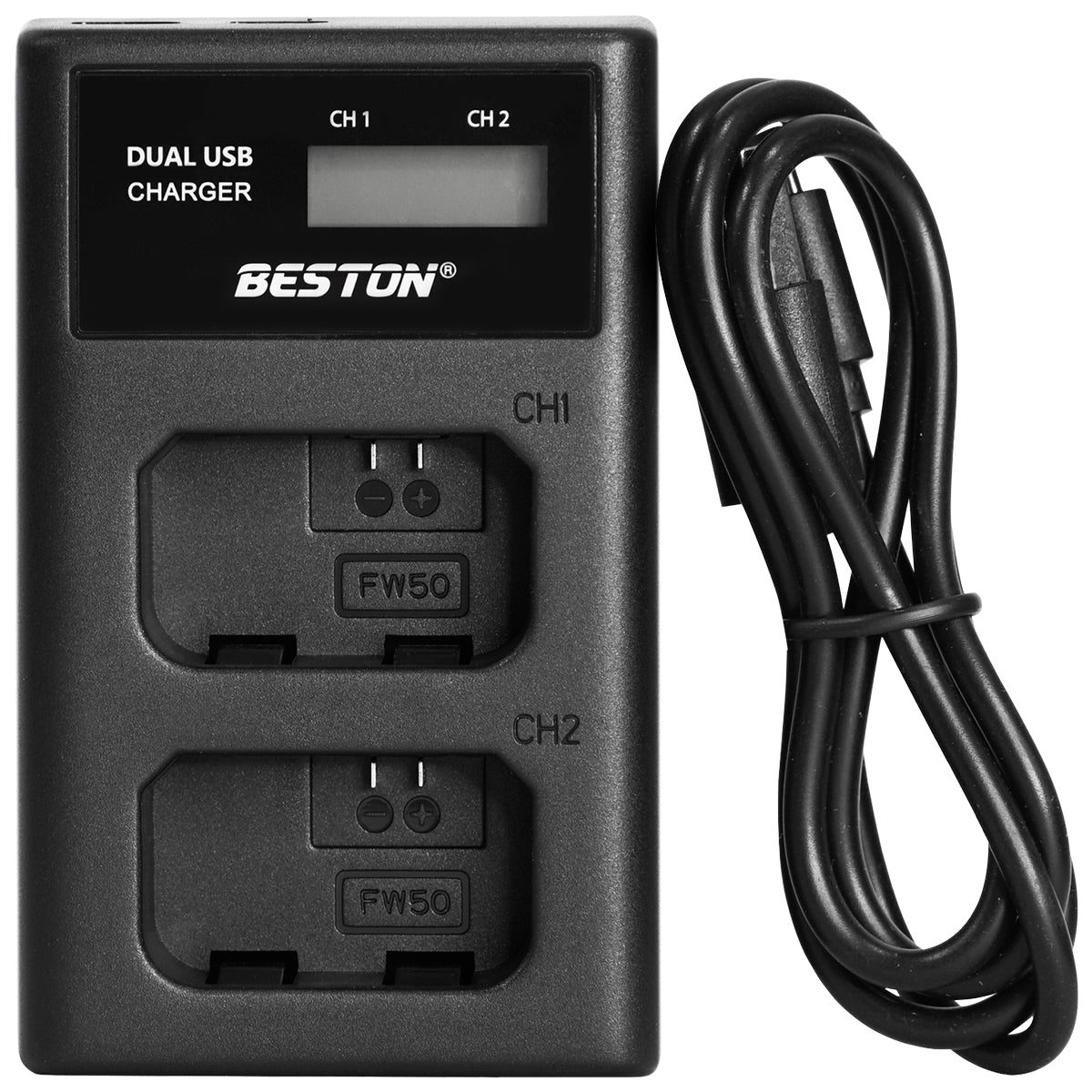BESTON FW-50 LCD Dual USB Charger (Micro USB Type-C) for Sony Camera Batteries FW50