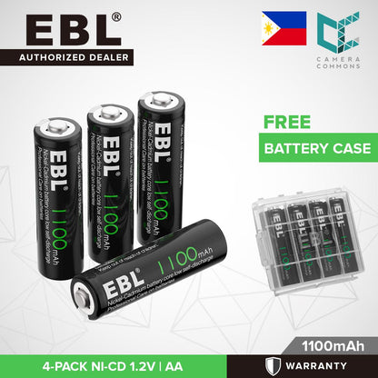 EBL 4 Pack 1.2V AA Size 1100mAh Rechargeable battery - Ni-CD NiCD Batteries Camera Commons PH