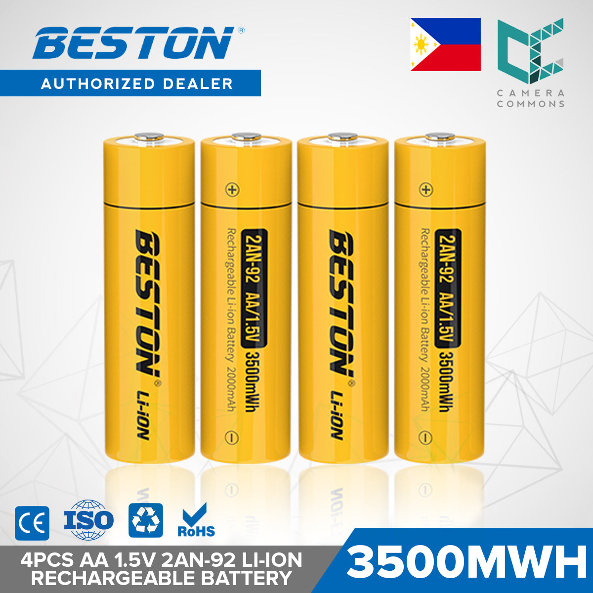 Beston 4pcs AA 1.5V 3500mWh 2AN-92 Li-ion Rechargeable Batteries