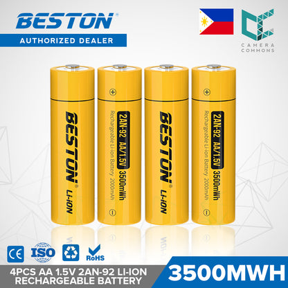 Beston 4pcs AA 1.5V 3500mWh 2AN-92 Li-ion Rechargeable Batteries