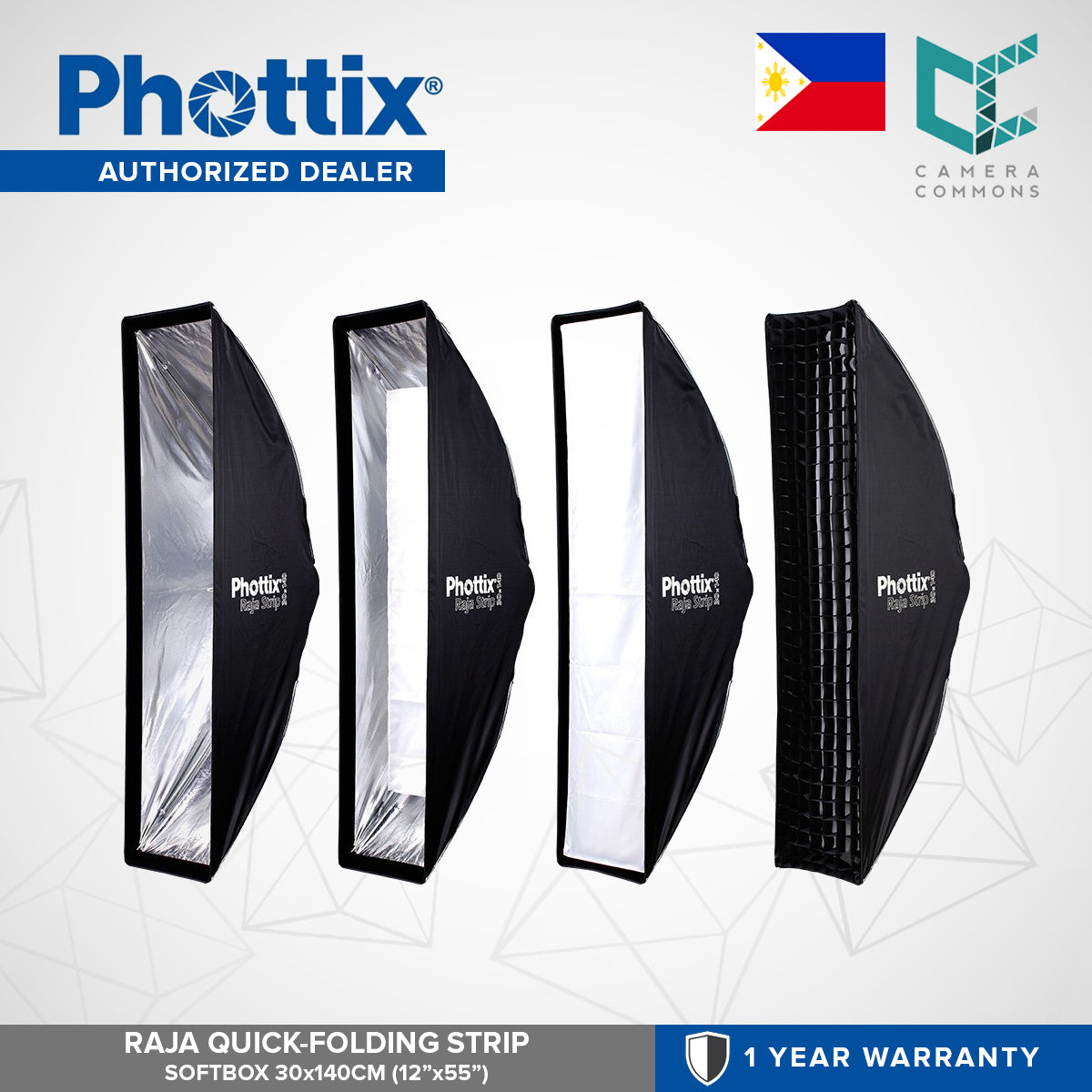 Phottix Raja Strip Softbox with Grid 30x140cm 12x55 inches PH82725