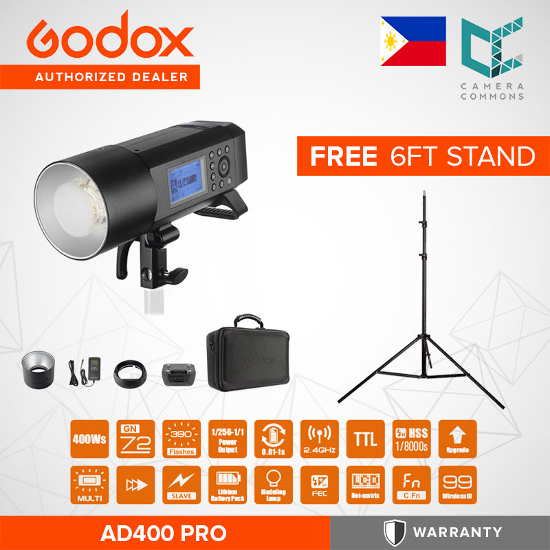 Godox AD400 Pro AD400Pro 400ws GN72 TTL Battery-Powered Monolight, 1/8000 HSS Outdoor Flash Strobe Light, Built-in Godox 2.4G System, 390 Full Power Pops, 0.01-1s Recycle Time, 30w LED Modeling Lamp