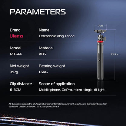 Ulanzi MT-44 Extendable Phone Vlogging Portable Stand Mini Tripod 146cm Selfie Stick 2502