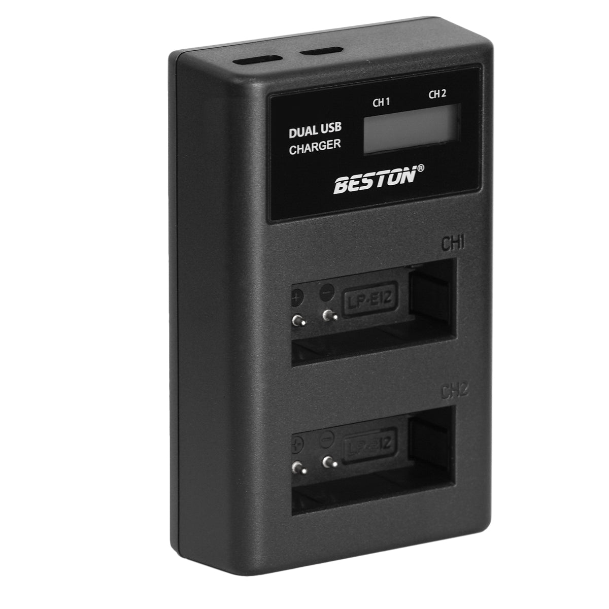 BESTON LP-E12 LCD Dual USB Charger (Micro USB Type-C) for Canon Camera Batteries LPE12