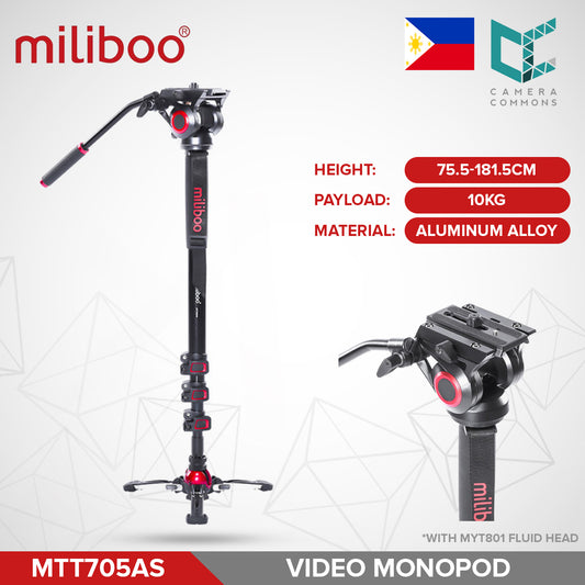 Miliboo MTT705AS Professional Aluminum Video Monopod with MYT801 Fluid Head for Photography