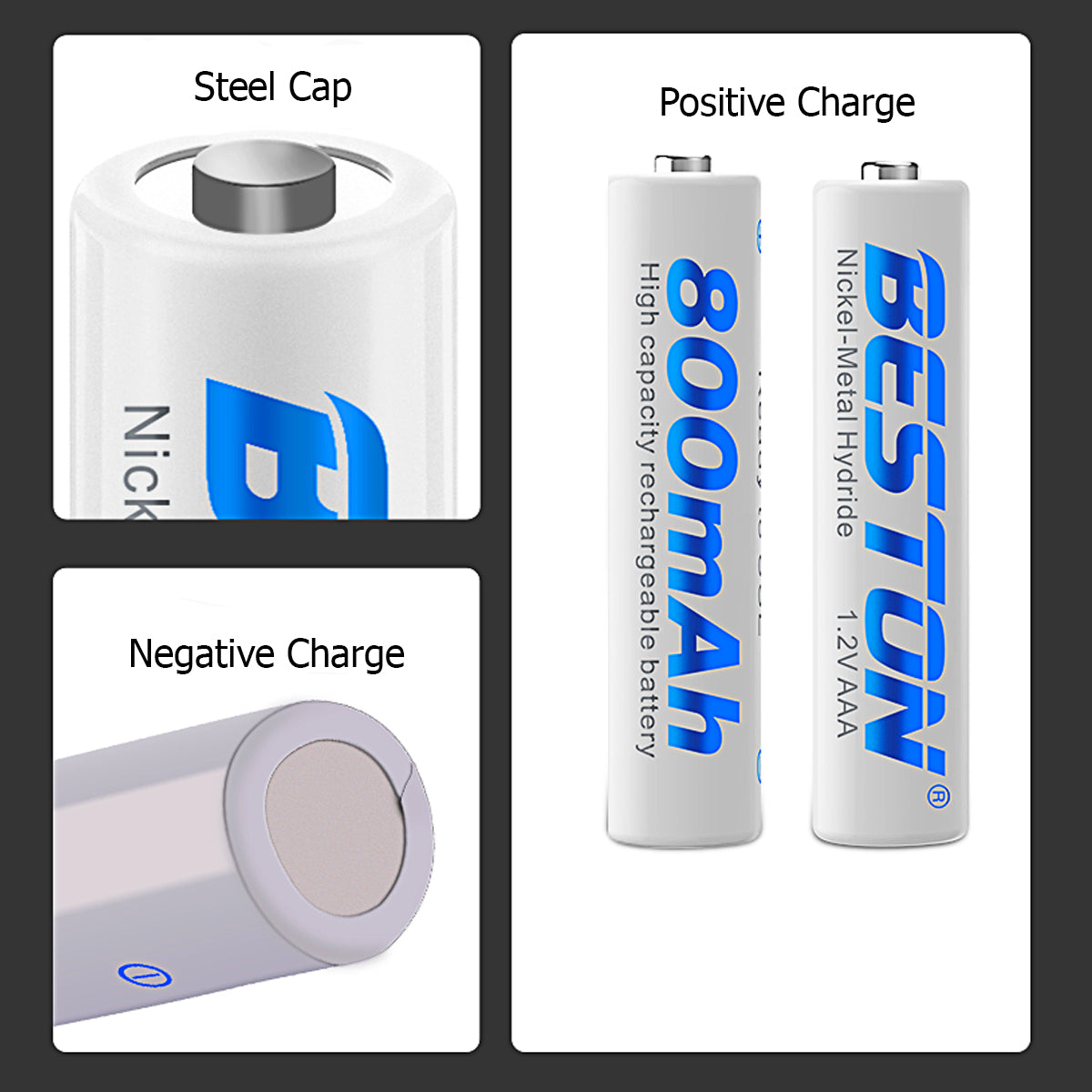 Beston 2pcs of AAA 800mAh Rechargeable Battery
