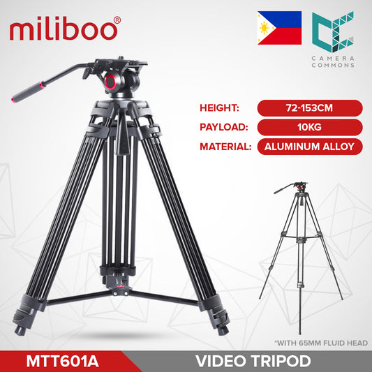 Miliboo MTT601A Professional Aluminum Video Tripod with 65mm Fluid Head with Mid-Level Spreader