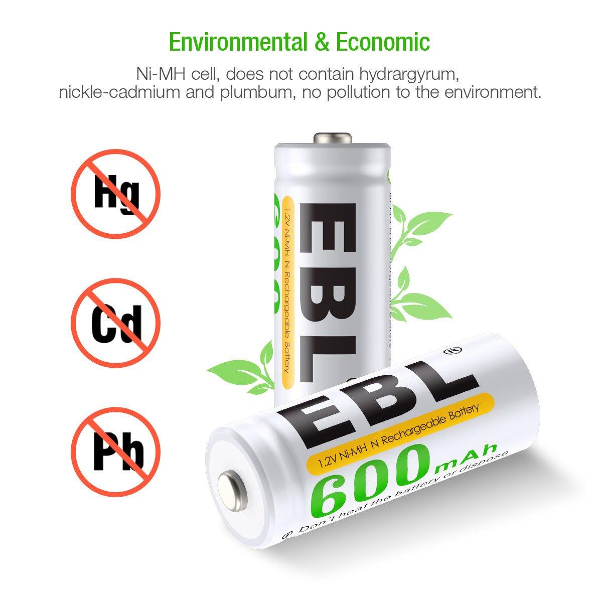 EBL 4Pack 1.2V N Size 600mAh Rechargeable battery - Ni-MH NimH Camera Commons PH