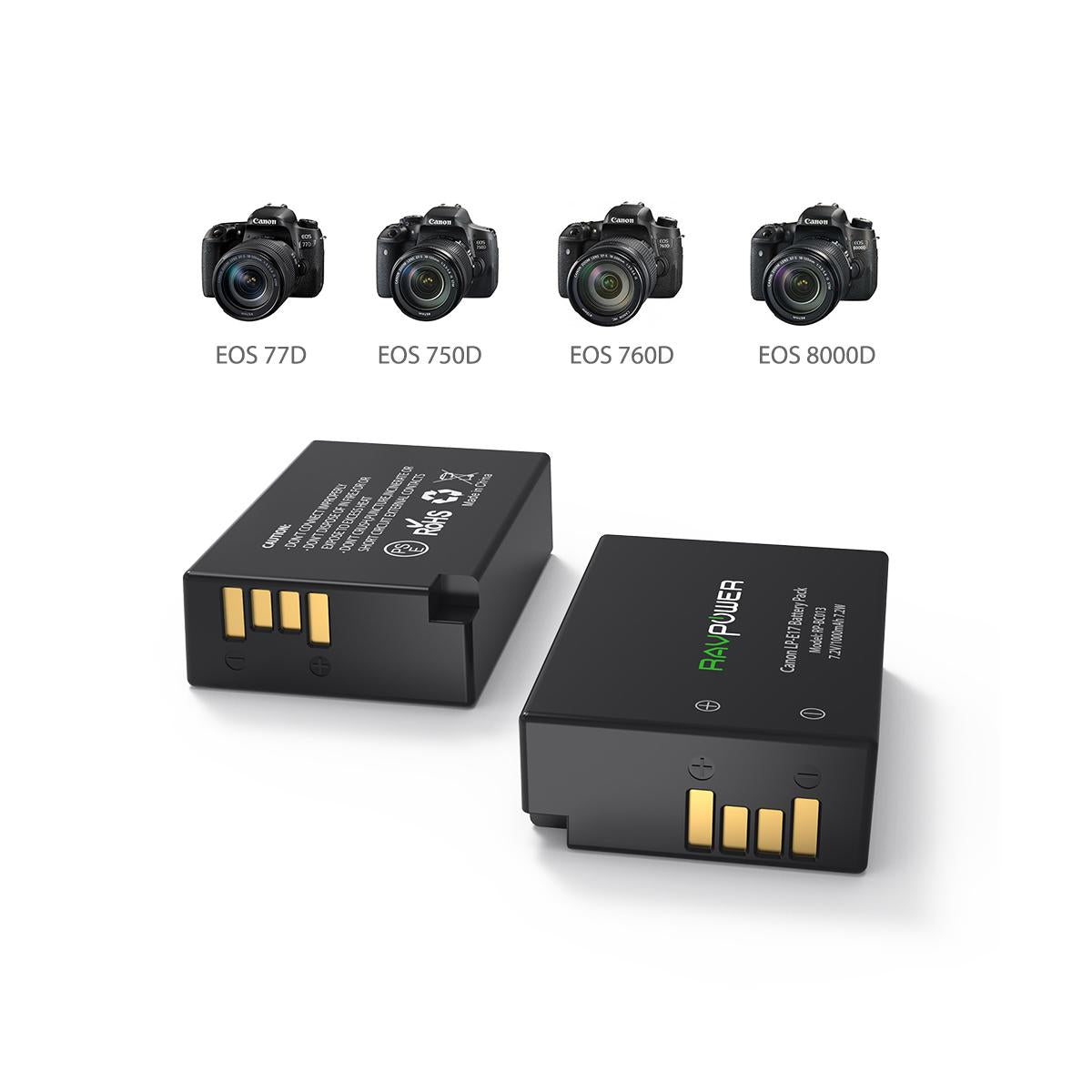 RAVPower LP-E17 Camera Battery Charger with 2pcs Batteries Set for Canon EOS Rebel Cameras LPE17