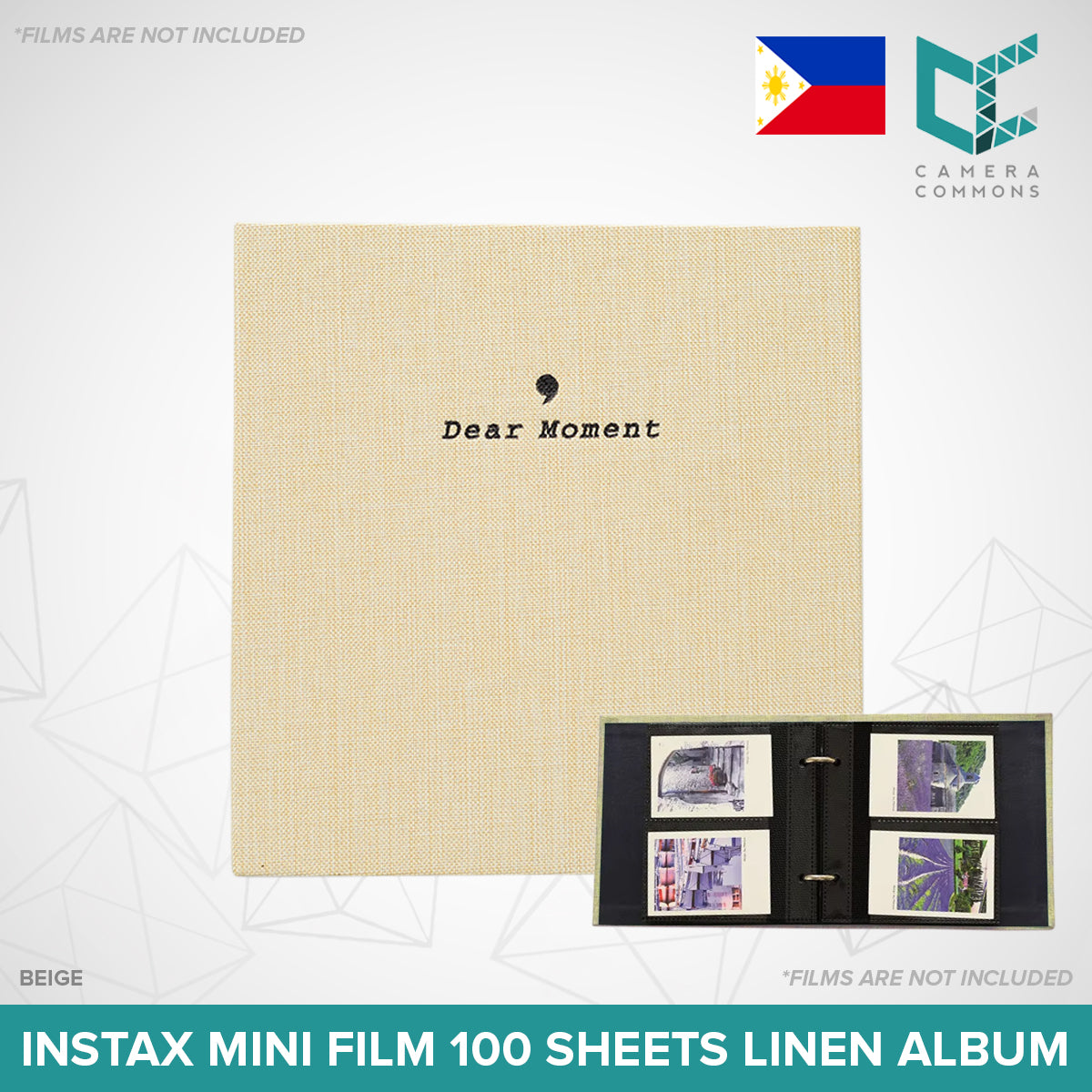 Photo Album 100 Sheets Pockets Slots Linen Hardcover 2-Ring Binder for Fujifilm Instax Mini Films