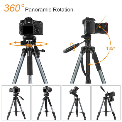 K&F Concept TM2324L 56inch Compact Tripod with Pan Ball Head Gray 56 Professional Travel Tripod for DSLR Camera Camcorder Mirrorless KF09.048V1