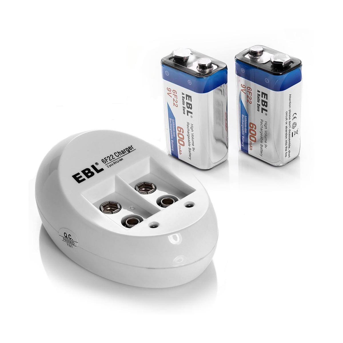 EBL 2 Bay Lithium Battery Charger for 9V Li-On Rechargeable Batteries LiOn