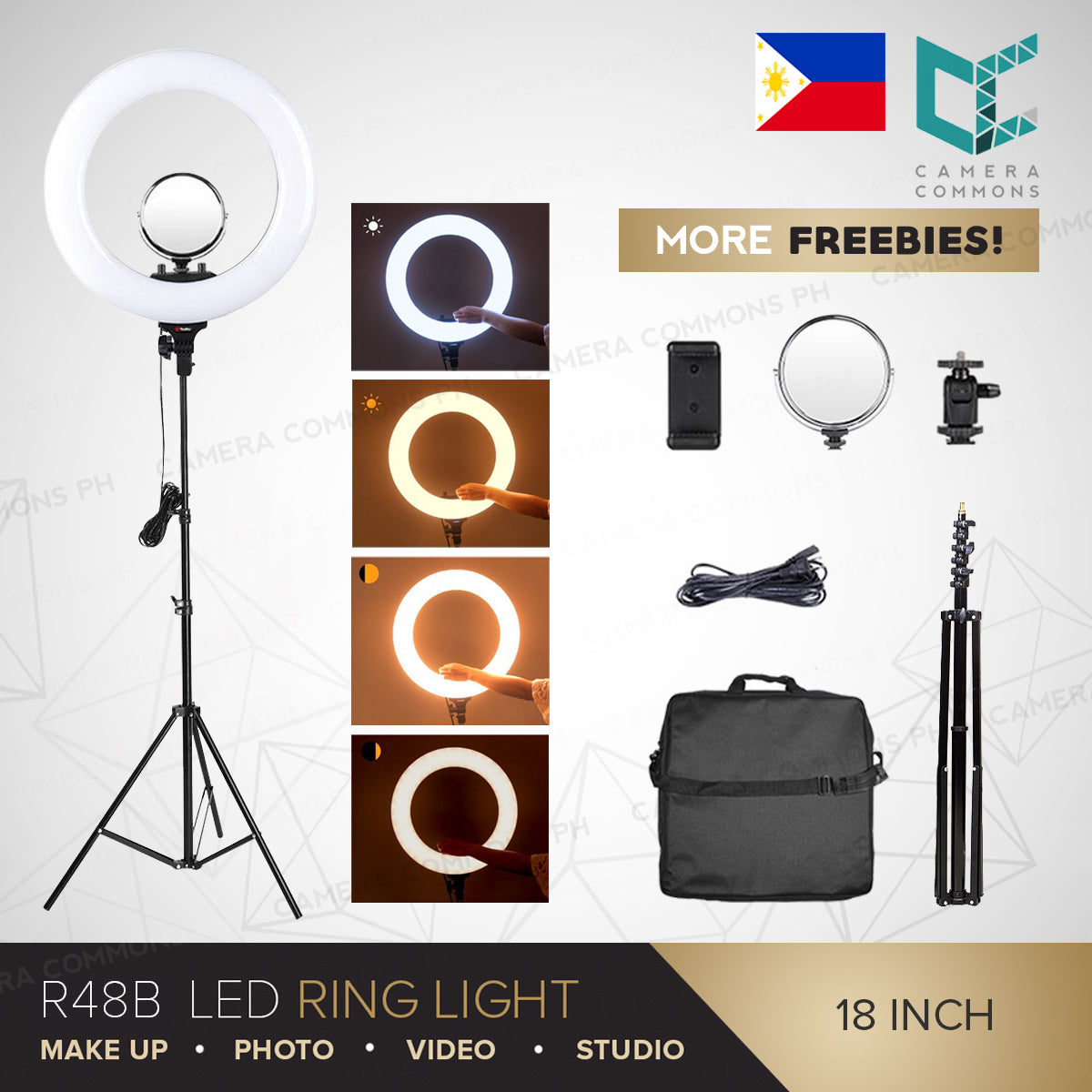 R48B 18 inches Ring Light Dual Color Tone Photographic Lighting for Photo Video Studio Vlog Beauty Photography Lamp