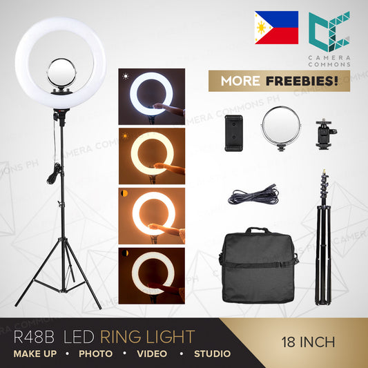R48B 18 inches Ring Light Dual Color Tone Photographic Lighting for Photo Video Studio Vlog Beauty Photography Lamp