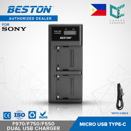 BESTON F970 / F750 / F550 LCD Dual USB Charger (Micro USB Type-C) for Sony Batteries NPF970 NPF750 NPF550 NP-F970 NP-F750 NP-F550