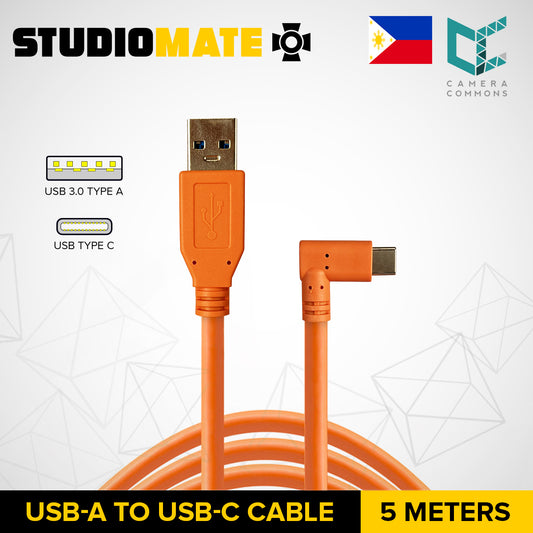 STUDIOMATE USB 3.0 Type A to USB Type C Right Angle Orange Cable Connector 5 meters 5m