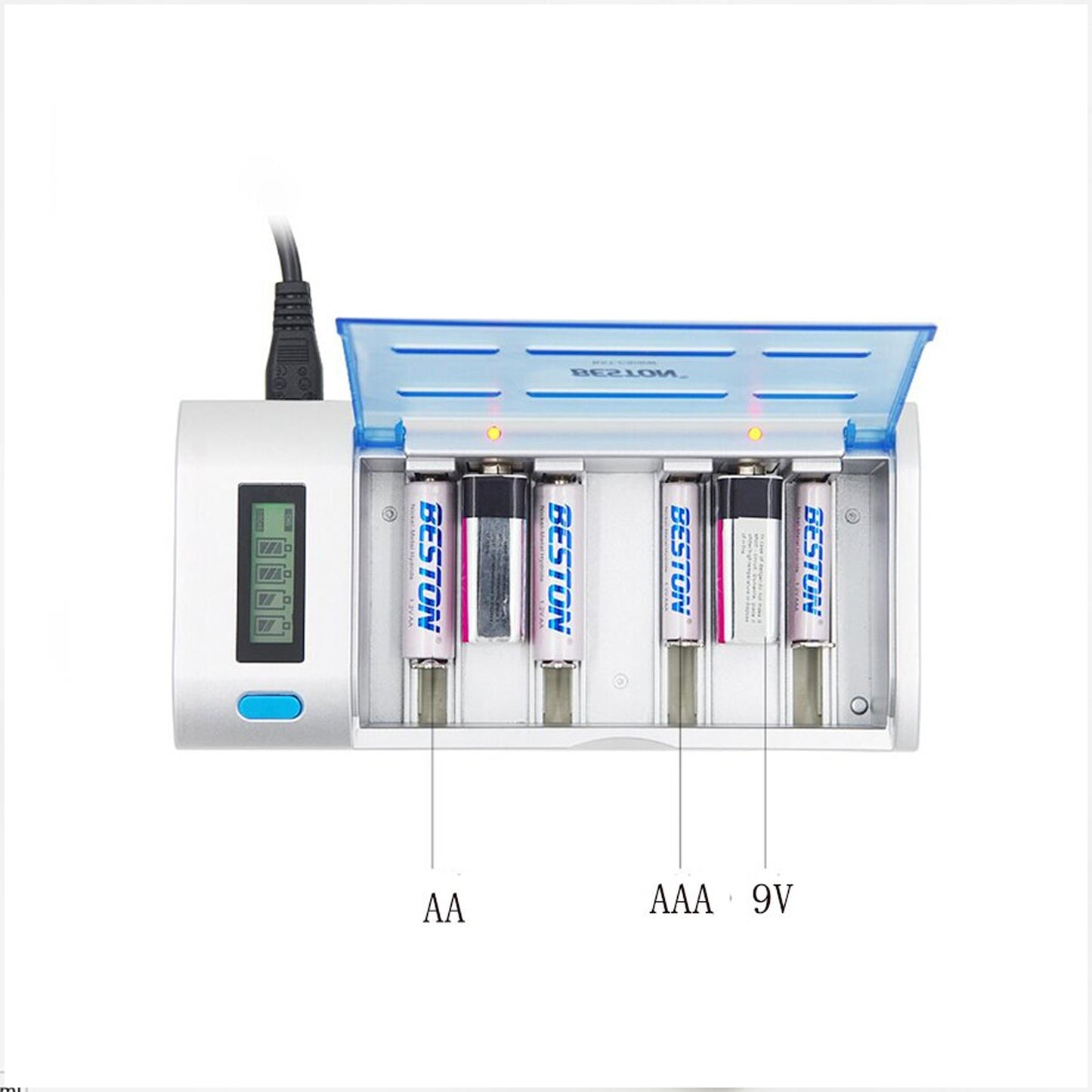 Beston 906W Multifunctional LCD Smart Battery Charger for AA, AAA, 9V, Size C, Size D Battery BST-906W