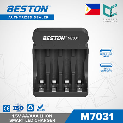 Beston M7031 4 Bay 1.5V AA AAA Lithium Li-ion Smart LED Battery Charger Type C